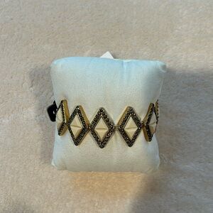 J.CREW Diamond Shape Cream Colored Rhinestone Adorned Goldtone Stretch Bracelet